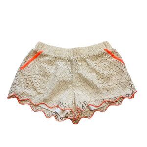 10/$25🦋 NWT Girl Revolution Cream Crochet with Orange Piping Shorts - Size Large